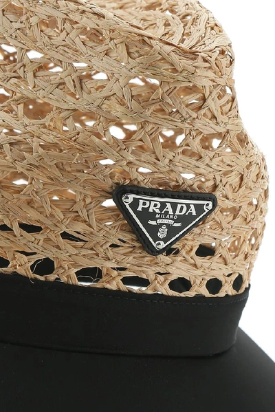 Shop Prada Logo Plaque Wicker Hat In Multi