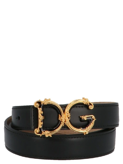 Shop Dolce & Gabbana Baroque Logo Buckle Belt In Black