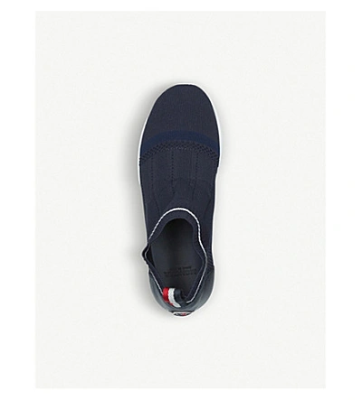 Shop Moncler Boys Navy Kids Bali Leather And Knitted Trainers 3-10 Years