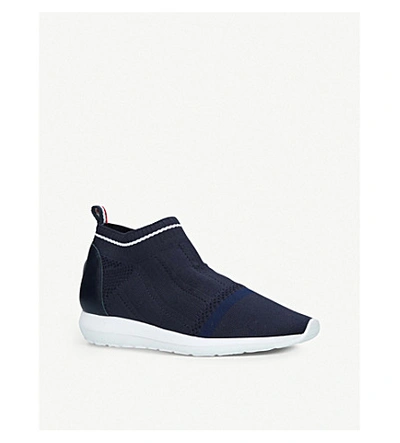 Shop Moncler Boys Navy Kids Bali Leather And Knitted Trainers 3-10 Years