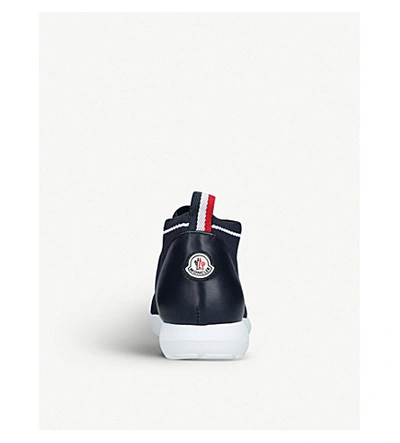 Shop Moncler Boys Navy Kids Bali Leather And Knitted Trainers 3-10 Years