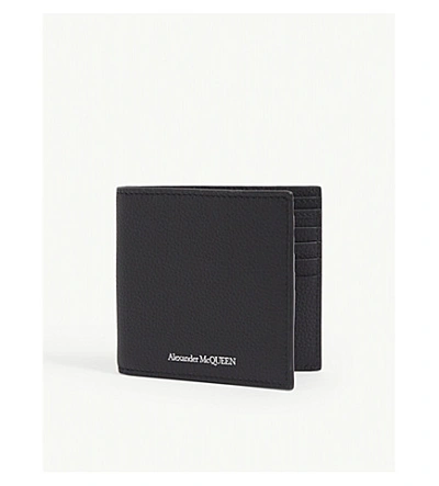 Shop Alexander Mcqueen Logo Grained Leather Billfold Wallet In Black