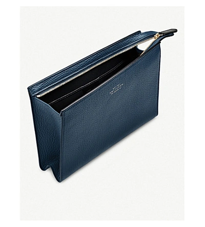 Shop Smythson Grained Leather Wash Bag 14.5cm X 21cm In Bluette