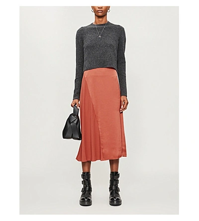 Shop Allsaints Ageta 2-in-1 Wool And Satin Dress In Charcoal/cinna