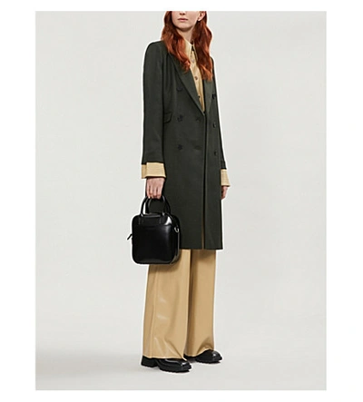 Shop Sandro Double-breasted Wool-blend Coat In Olive Green