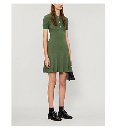 Shop Sandro Ribbed Knitted Mini Dress In Olive+green