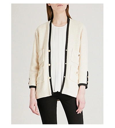 Shop Maje Vega Cotton Tweed Blazer In Ecru