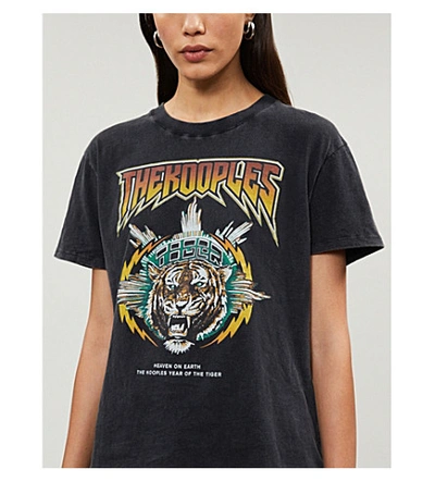 Shop The Kooples Tiger-print Vintage-effect Cotton T-shirt In Bla55