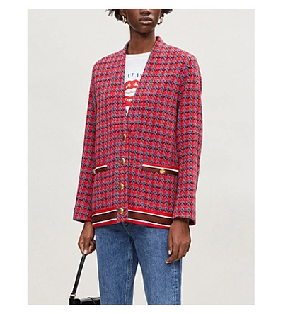 Shop Sandro Tweed Wool-mix Double-breasted Jacket In Red