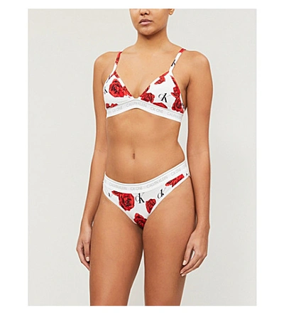 Calvin Klein Ck One Floral-print Unlined Stretch Cotton-jersey Triangle Bra  In Cr5 C/roses Amer Dreams