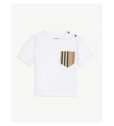 Shop Burberry Icon Stripe Pocket Cotton T-shirt 6-24 Months In White