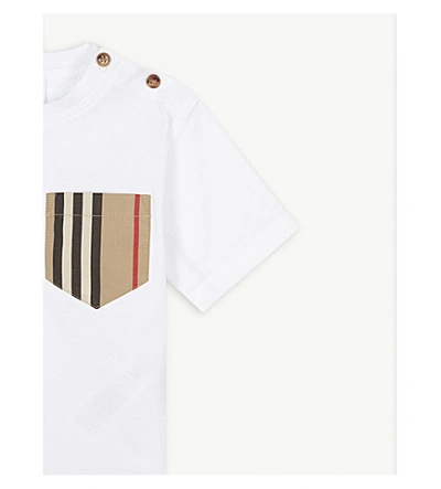 Shop Burberry Icon Stripe Pocket Cotton T-shirt 6-24 Months In White