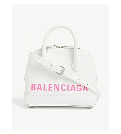 Shop Balenciaga Ville Xxs Leather Shoulder Bag In White/fuschia