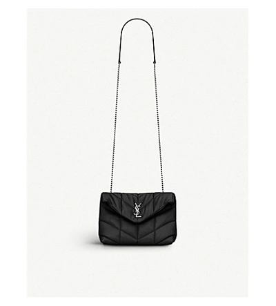 Shop Saint Laurent Women's Black Loulou Puffer Monogram Leather Shoulder Bag