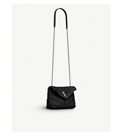 Shop Saint Laurent Women's Black Loulou Puffer Monogram Leather Shoulder Bag