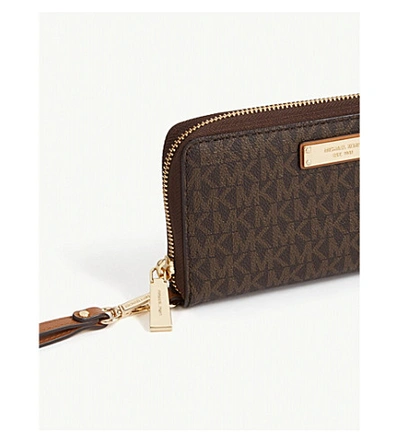 Shop Michael Michael Kors Logo Leather Phone Case Wallet In Vanilla