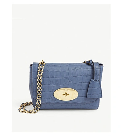 Mulberry Lily Croc-embossed Leather Shoulder Bag In Pale Navy | ModeSens