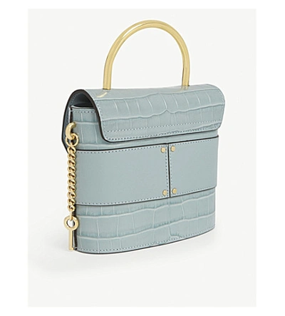 Shop Chloé Small Aby Lock Croc-embossed Leather Bag In Faded Blue