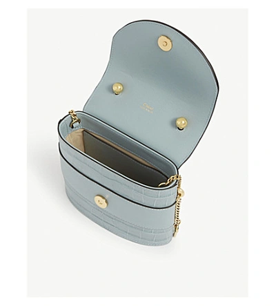 Shop Chloé Small Aby Lock Croc-embossed Leather Bag In Faded Blue
