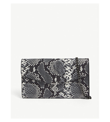 grey snake print clutch bag