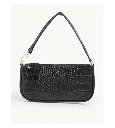 Shop By Far Rachel Croc-embossed Leather Shoulder Bag In Black