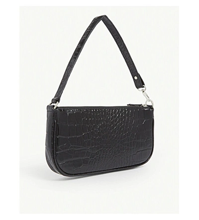 Shop By Far Rachel Croc-embossed Leather Shoulder Bag In Black