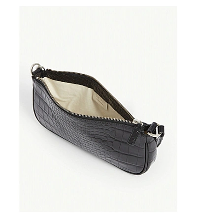 Shop By Far Rachel Croc-embossed Leather Shoulder Bag In Black