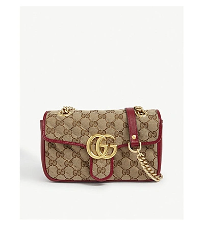 Shop Gucci Gg Marmont Small Shoulder Bag In Beige Ebony Black