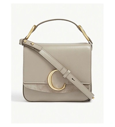 Shop Chloé C Small Square Leather Shoulder Bag In Motty Grey