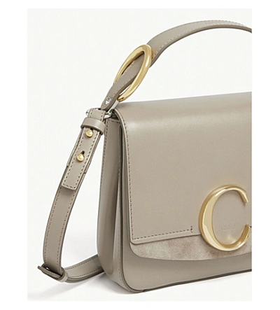 Shop Chloé C Small Square Leather Shoulder Bag In Motty Grey