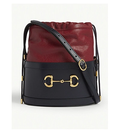 Shop Gucci Morsetto Horsebit Leather Bucket Bag In Blue Red