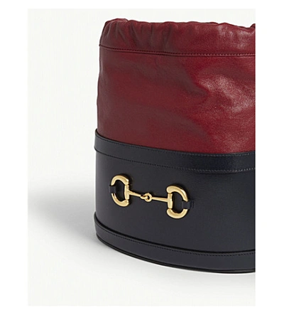 Shop Gucci Morsetto Horsebit Leather Bucket Bag In Blue Red
