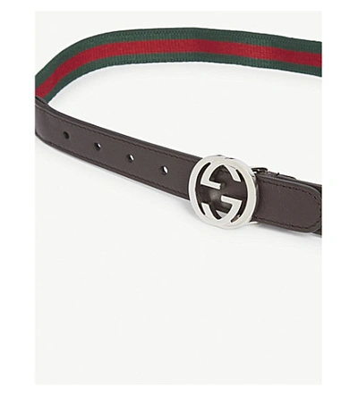 Shop Gucci Kids Gg Web Stripe Elastic Belt In Green/red/green