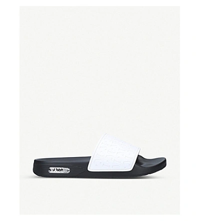 Shop Mallet Logo-embossed Rubber Sliders In White/blk