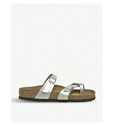 Shop Birkenstock Mayari Criss-cross Metallic Sandals In Silver