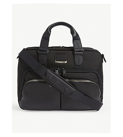Shop Tumi Albany Slim Commuter Leather And Fabric Brief Bag In Black