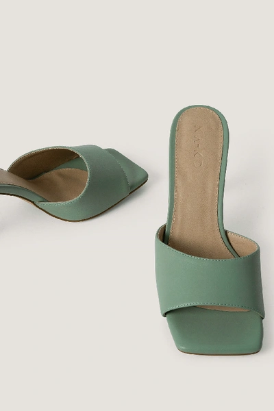 Shop Na-kd Squared Toe Stiletto Mules - Green In Dusty Green