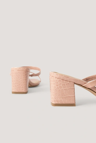 Shop Na-kd Croc Squared Strap Sandals - Pink In Dusty Pink