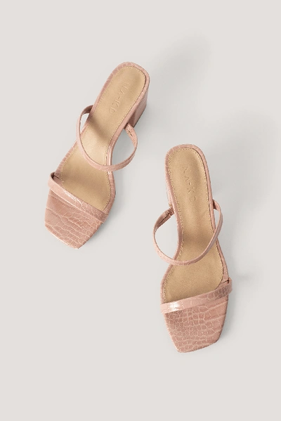 Shop Na-kd Croc Squared Strap Sandals - Pink In Dusty Pink