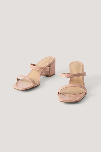 Shop Na-kd Croc Squared Strap Sandals - Pink In Dusty Pink