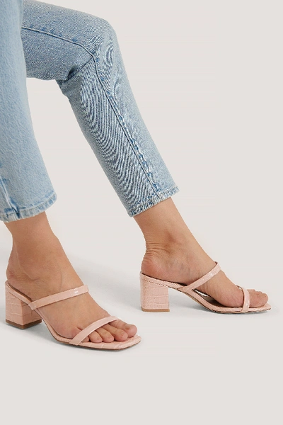 Shop Na-kd Croc Squared Strap Sandals - Pink In Dusty Pink