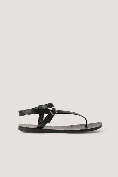 Shop Na-kd Leather Toe Strap Flats - Black
