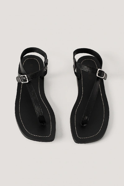Shop Na-kd Leather Toe Strap Flats - Black