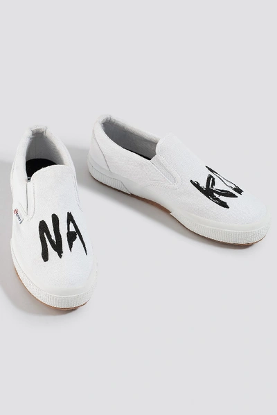 Shop Superga X Na-kd Branded Slip-on Sneaker - White In White/black