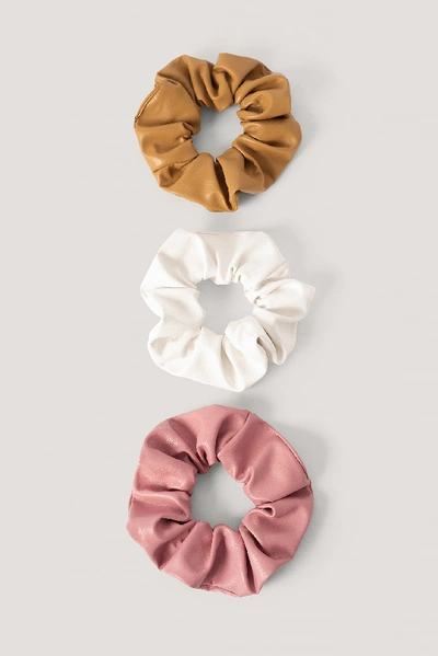 Shop Na-kd Faux Leather Scrunchies 3-pack - Pink,white,beige
