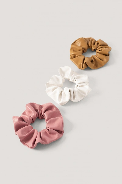 Shop Na-kd Faux Leather Scrunchies 3-pack - Pink,white,beige