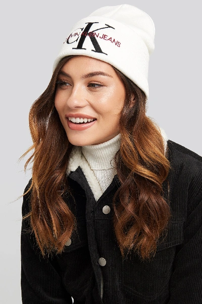 Shop Calvin Klein J Basic Women Knitted Beanie Hat - White In Bright White