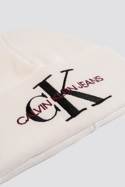 Shop Calvin Klein J Basic Women Knitted Beanie Hat - White In Bright White