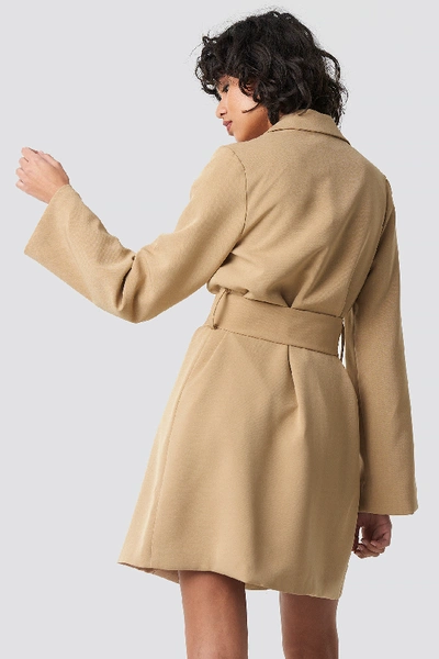 Shop Na-kd Wide Sleeve Belted Blazer Dress - Beige