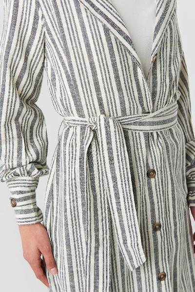 Shop Na-kd Striped Linen Look Trench Coat Grey In Blue/white